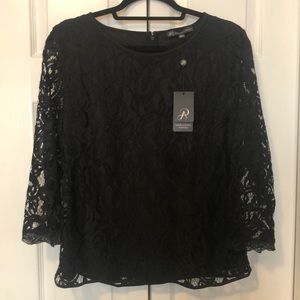 Adrianna Papell 3/4 sleeve black lace top NWT